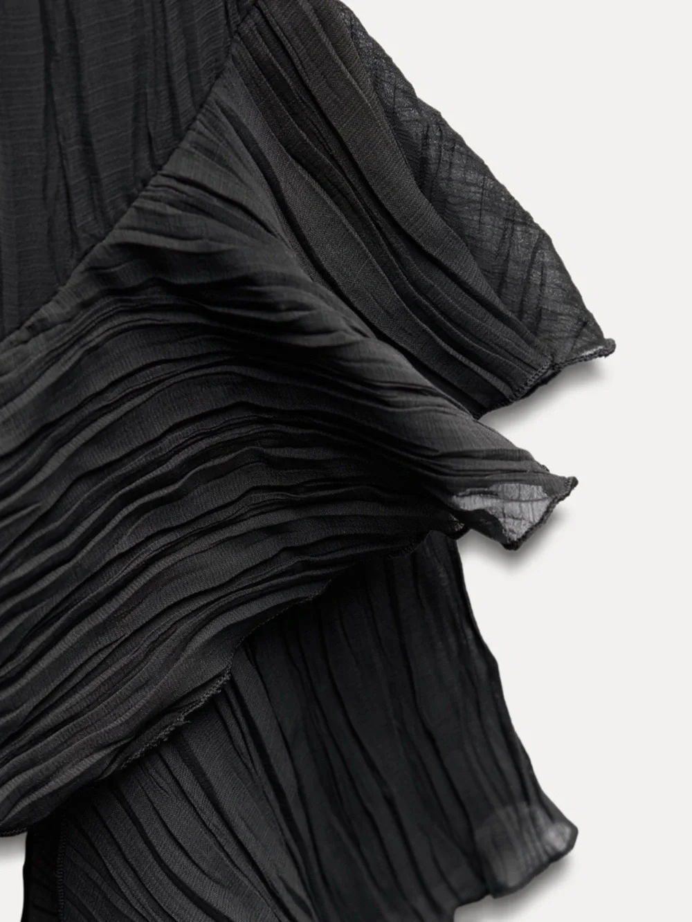 ZARA Crinkle-pleated Navy/Black Ruffle Hem Sleeveless Dress. S NWT - Picture 7 of 16